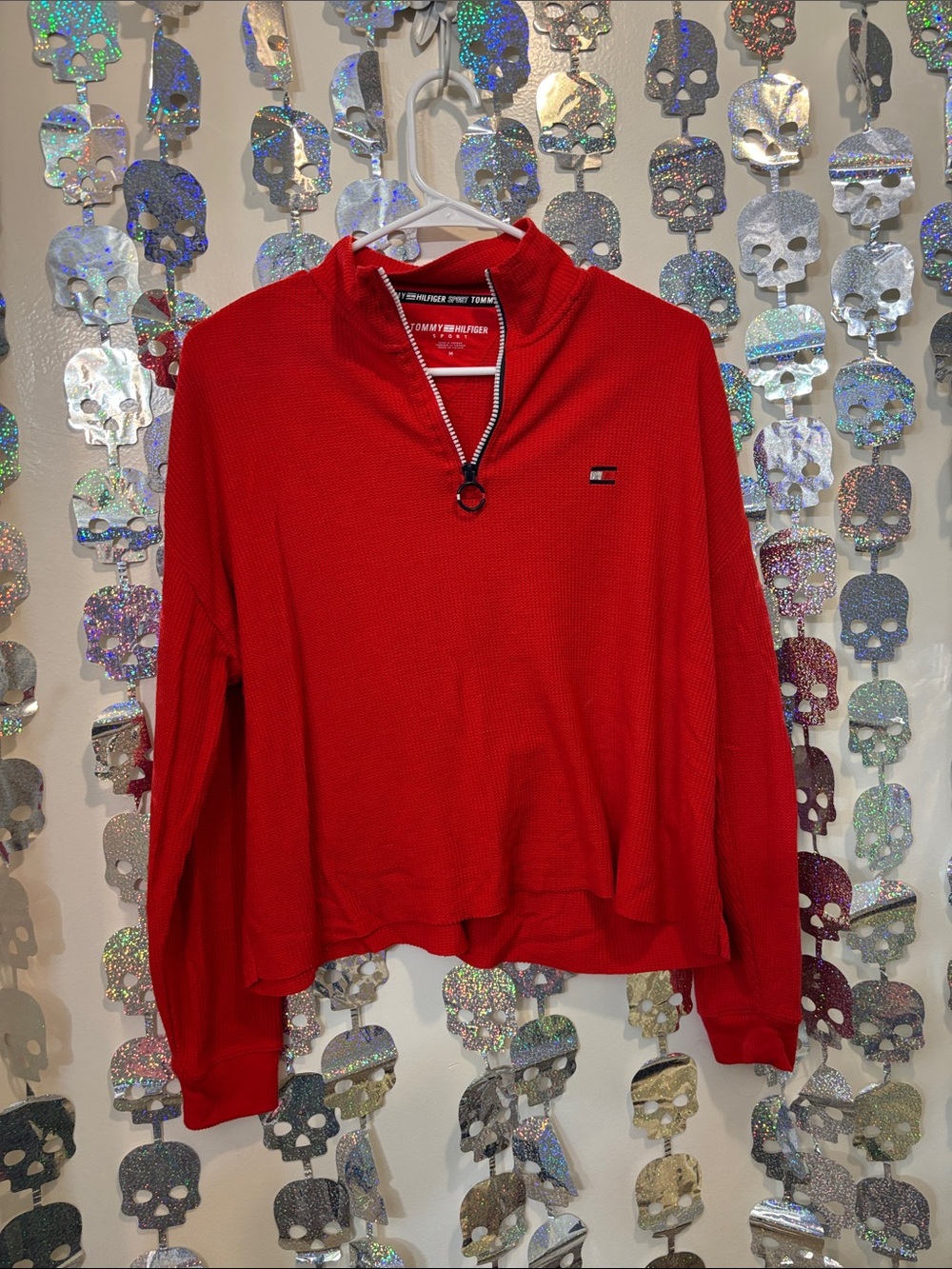 Tommy Hilfiger Red Quarter‑Zip Thermal Pullover